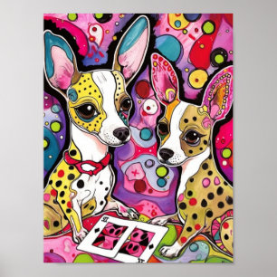 Adlige Chihuahua Hunde spielen Karten Poster