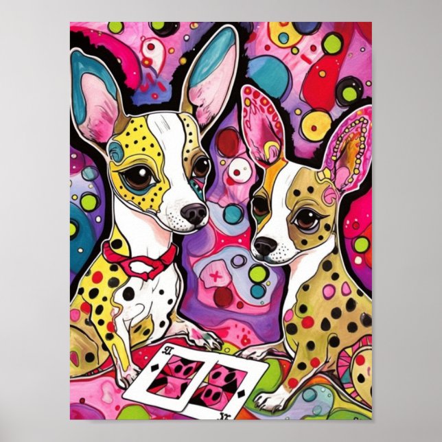 Adlige Chihuahua Hunde spielen Karten Poster (Vorne)