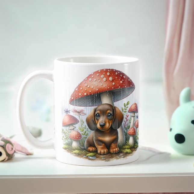 Adlige Dackel Welpe unter Mushroom-Schirm Kaffeetasse (Von Creator hochgeladen)