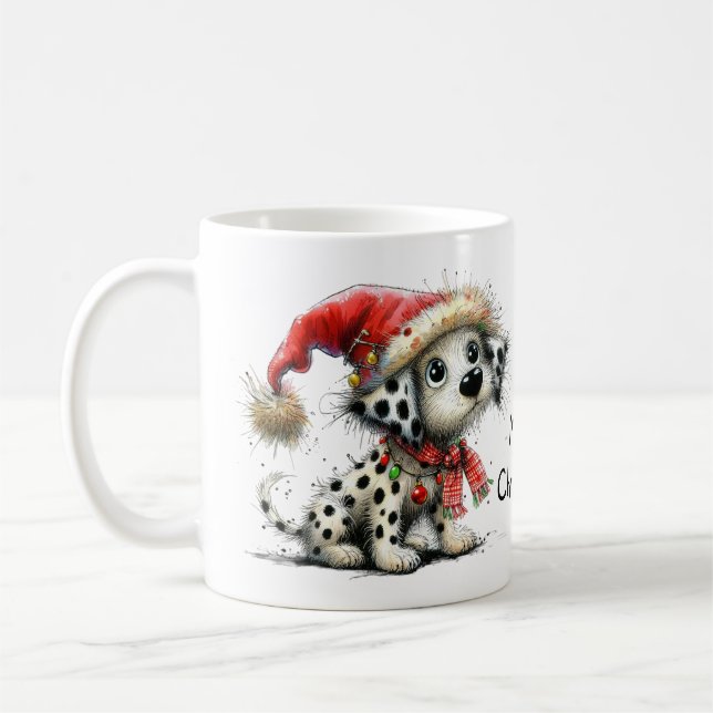 Adlige Dalmatiner Welpe in einer Weihnachtszeit We Kaffeetasse (Links)