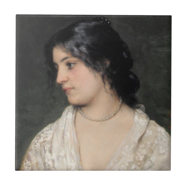 Adlige Dame mit Perlenkette Fliese (Vorderseite)