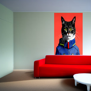 Adlige Feuerwehrkatze AI Art Poster