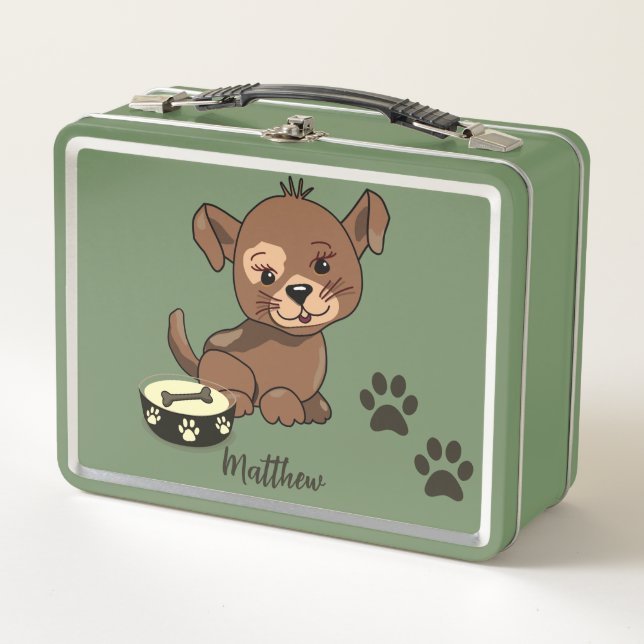 Adlige Puppy Bowl Paws & Bone Name Metall Brotdose (Vorderseite)