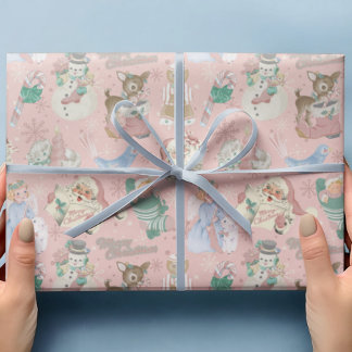 Adlige Retro Rosa grünes Weihnachtswackelpapier Geschenkpapier