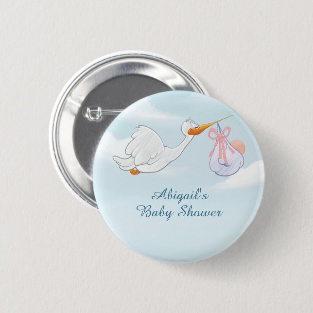 Adlige Vögel tragen Mädchen Babydusche Geschenk Button (Vorne & Hinten)