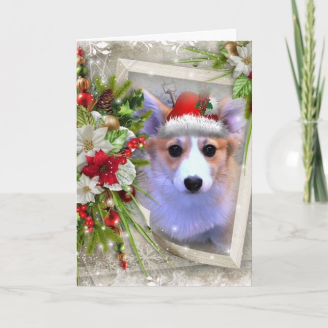 Adlige Weihnachten Corgi Welpe mit weißem Rahmen (Vorderseite)