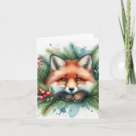 Adlige Weihnachten Wasserfarbe Roter Fox Karte