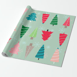 Adlige Weihnachtsbäume pastellgrüne Schneeflocken Geschenkpapier