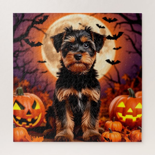 Adlige Welpe mit Halloween-Hintergrund Puzzle (Vertikal)
