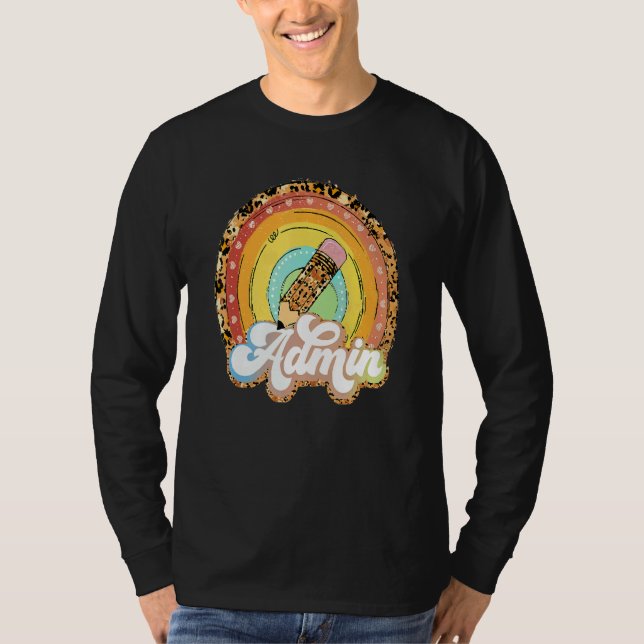Admin Leopard Rainbow Pencil Back To School Retro  T-Shirt (Vorderseite)
