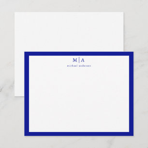 Admiral Blue Border Monogram Korrespondenzkarte Mitteilungskarte