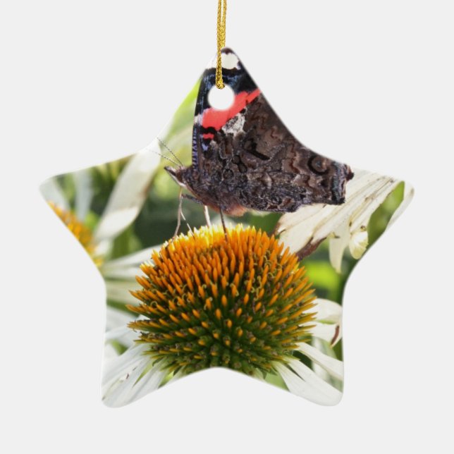 Admiral Butterfly auf Blume Keramik Ornament (Vorne)