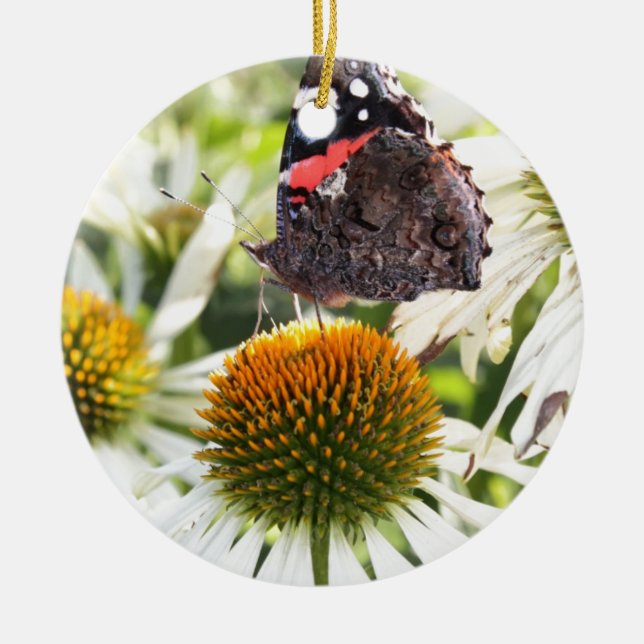 Admiral Butterfly auf Blume Keramik Ornament (Vorne)
