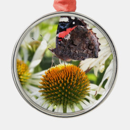 Admiral Butterfly auf Blume Silbernes Ornament