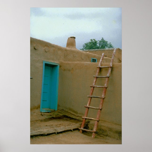 Adobe Pueblo Taos Blue Door and Ladder Poster (Vorne)