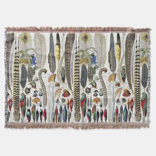 Adolphe Millot Dark Academia Vintage Vogel Feder Decke (Vorderseite)