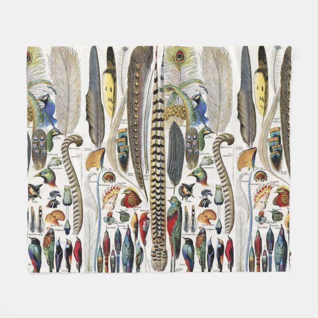 Adolphe Millot Dark Academia Vintage Vogelfeder Fleecedecke (Vorderseite (Horizontal))