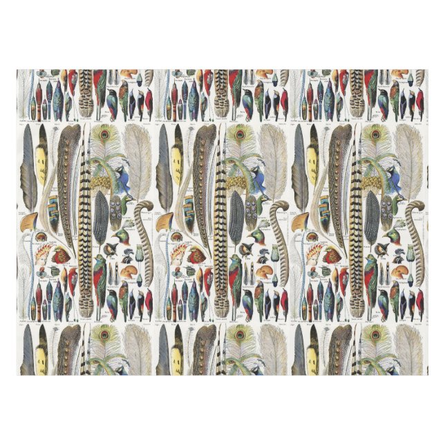Adolphe Millot Dark Academia Vintage Vogelfeder Tischdecke (Vorderseite (Horizontal))