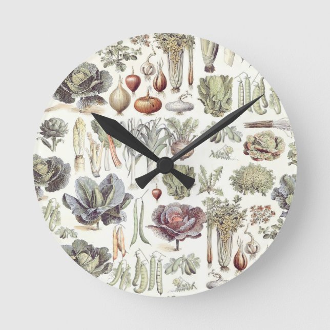 Adolphe Millot Gemüsemuster Runde Wanduhr (Vorderseite)