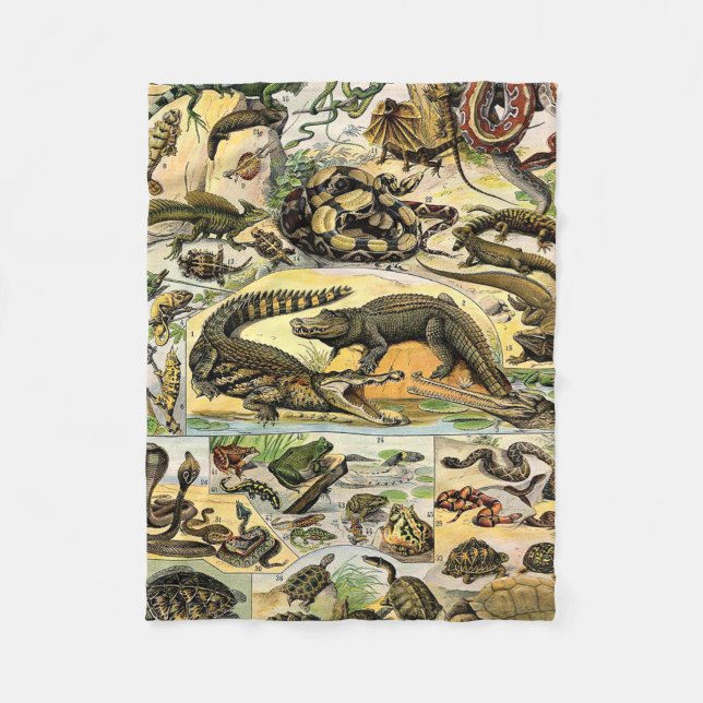 Adolphe Millot Reptiles 1 Fleece Blanket (Vorderseite)