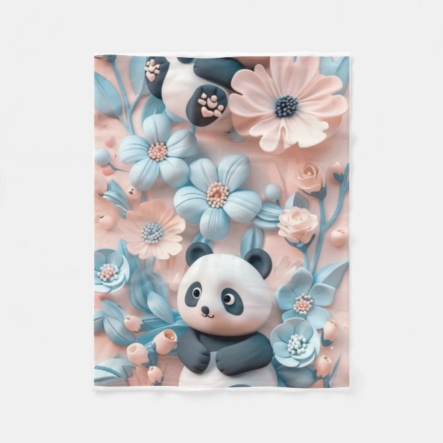 ADOM Cute Panda Floral Wurfdecke Fleecedecke (Vorderseite)