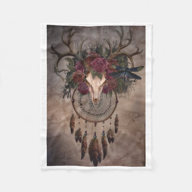 ADOM Hirschschädel Floraler Traumfänger-Decke Fleecedecke (Vorderseite)