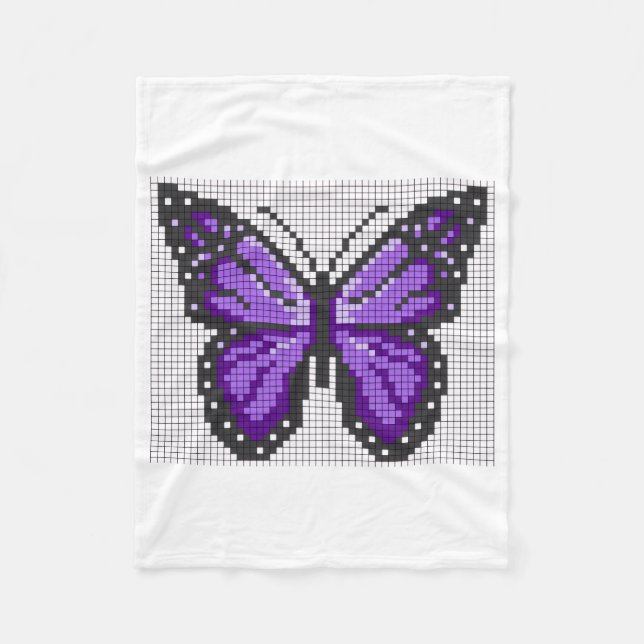 ADOM Lila Pixel Schmetterlingsdecke Fleecedecke (Vorderseite)
