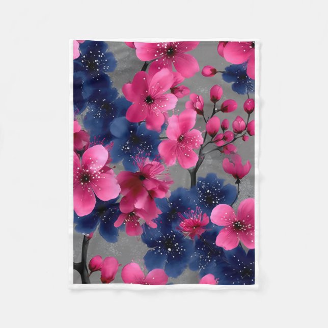 ADOM Pink & Blue Blossoms Artdecke Fleecedecke (Vorderseite)