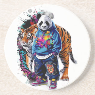 ADOM Premium Artistic Panda & Tiger Grafik Notizbu Getränkeuntersetzer
