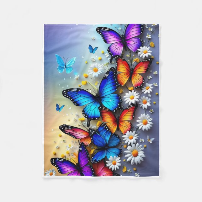 ADOM Schmetterling- und Gänseblümchen-Wurfdecke Fleecedecke (Vorderseite)