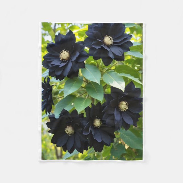 ADOM Seltener schwarzer Blumen-Wurfdecke Fleecedecke (Vorderseite)