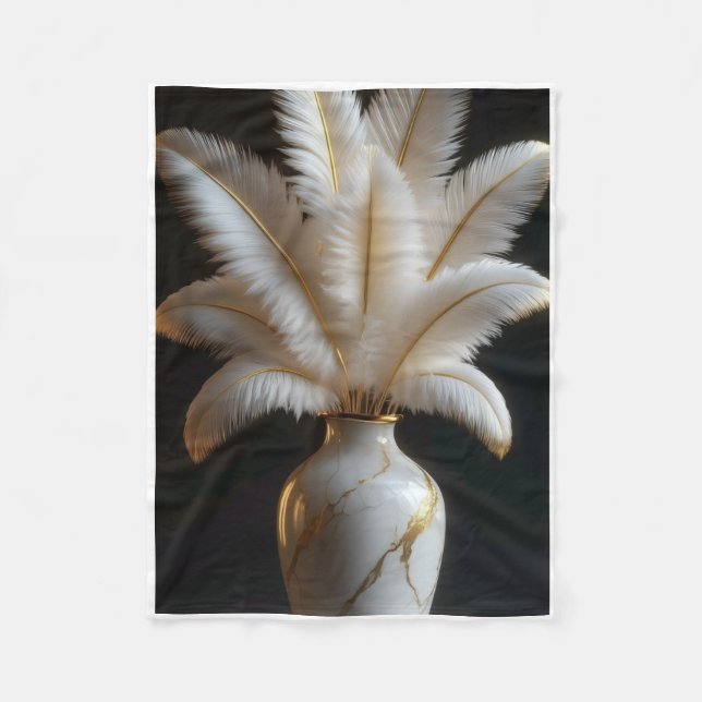 ADOM White Feather Luxus-Vase-Blanket Fleecedecke (Vorderseite)