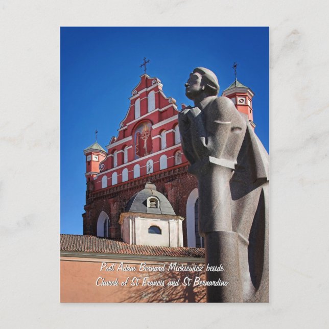 Adomas Mickevicius, Dichterstatue, Vilnius Postkarte (Vorderseite)