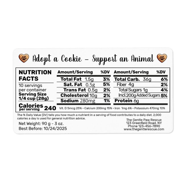 Adopt a Cookie Animal Rescue Bake Nutrition Facts (Vorne)