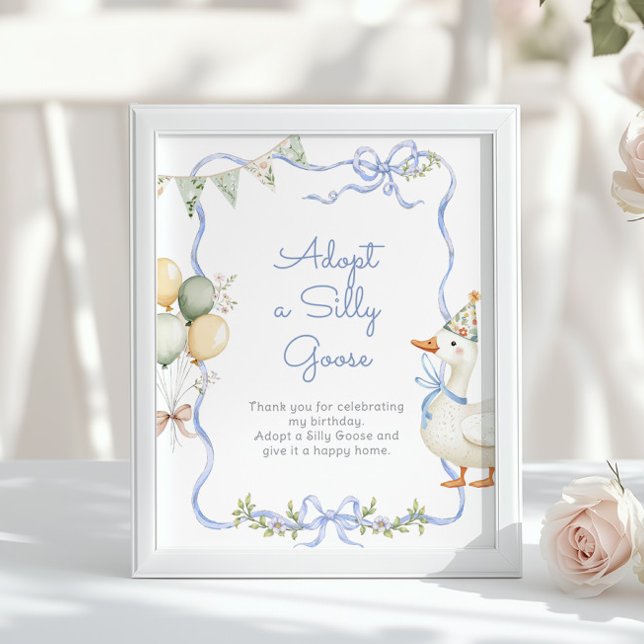 Adopt A Silly goose 1st Birthday Blue bow Poster (Von Creator hochgeladen)