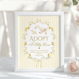 Adopt A silly Goose 1st Birthday Yellow Gingham Poster