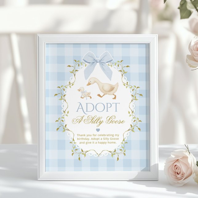 Adopt A Silly Goose Blue Gingham 1st Birthday Poster (Von Creator hochgeladen)