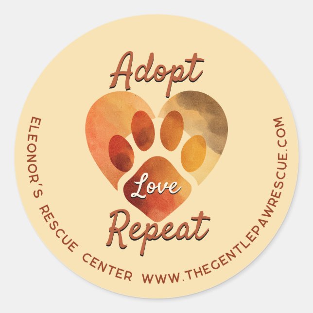 Adopt Love Repeat Warm Earthy Paw Art Runder Aufkleber (Vorderseite)