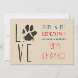 Adoptier-A-Pet Birthday Party Paw Print Einladung