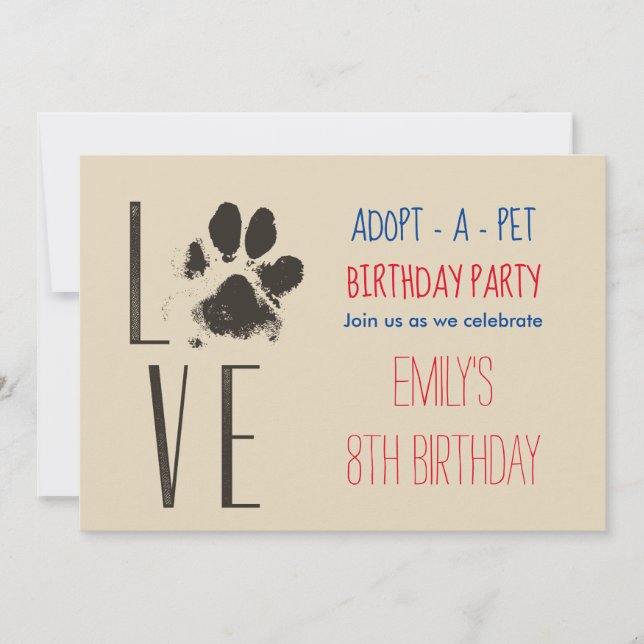 Adoptier-A-Pet Birthday Party Paw Print Einladung (Vorderseite)