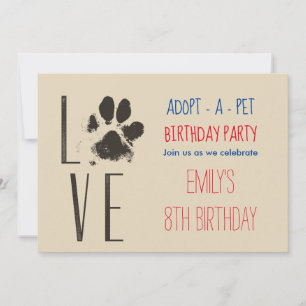 Adoptier-A-Pet Birthday Party Paw Print Einladung