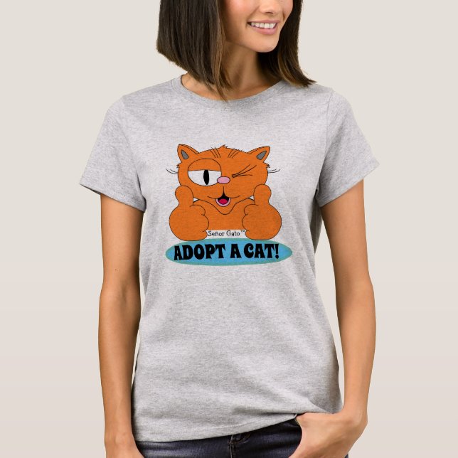 ADOPTIER eine KATZE! Thumbs Up Cartoon Chat T-Shirt (Vorderseite)