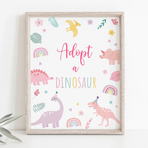 Adoptier eines Dinosauriers Pink Boho Geburtstagss Poster