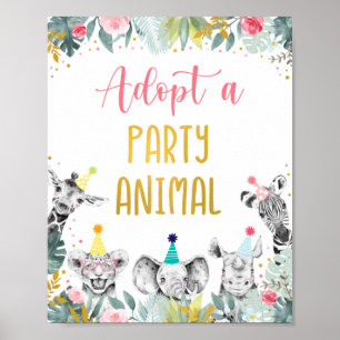 Adoptier eines Party Tier rosa Gold Geburtstagszei Poster