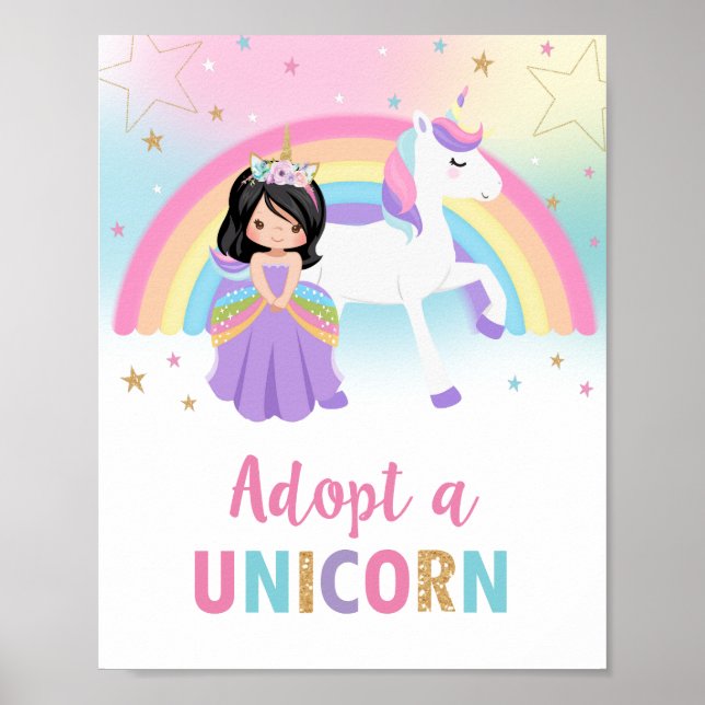 Adoptier eines Unicorn Sign Birthday Party Activit Poster (Vorne)