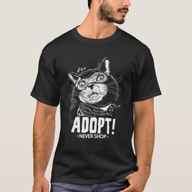 Adoptier Niemals Shop Cat T-Shirt (Vorderseite)