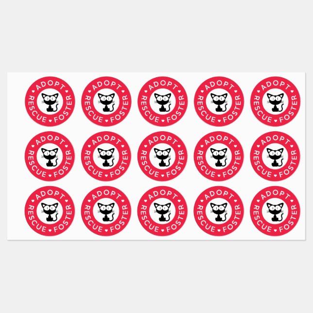 Adoptier, Rettung, Foster | Niedlich Black Cat Etiketten (Blatt)
