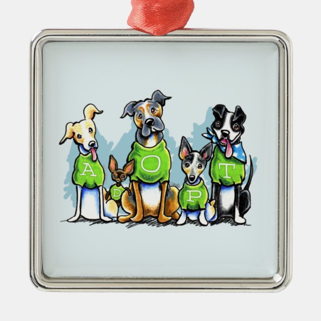 Adoptier Shelter Hunde Grüne T-Shirts denken Adopt Silbernes Ornament (Vorne)
