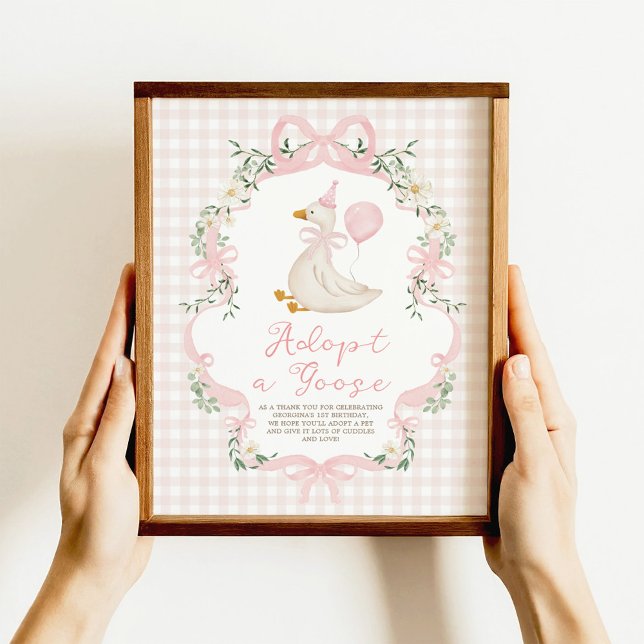 Adoptiere ein Gans Rosa Schleife Gingham Geburtsta Poster (Von Creator hochgeladen)