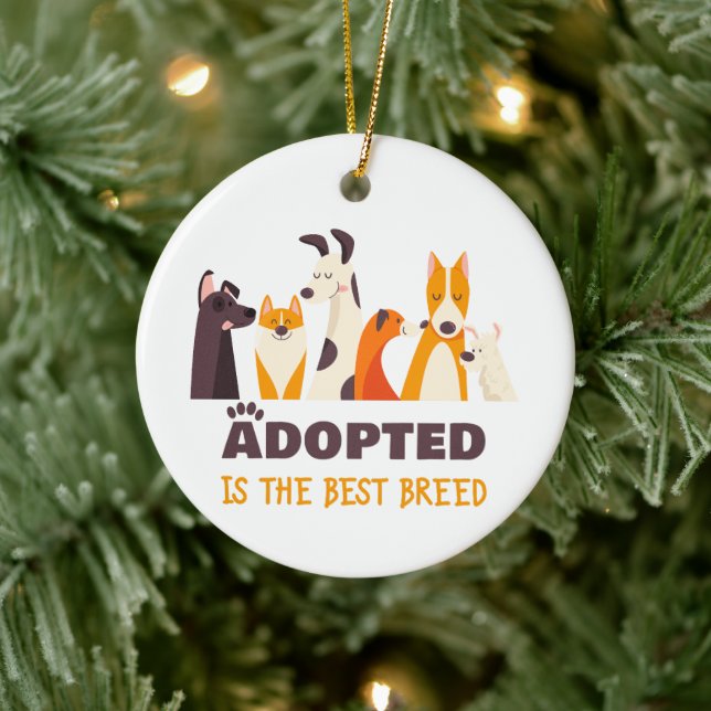 Adoptiert ist die beste Rasse: Hunderettungshelfer Keramik Ornament (Baum)